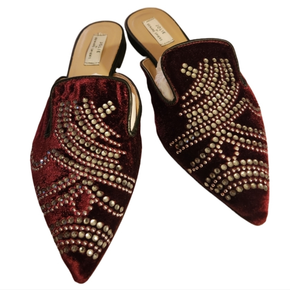 Jolie By Edwsrd Spiers Elegant Velvet Embellished Mules Size 39 (8.5)